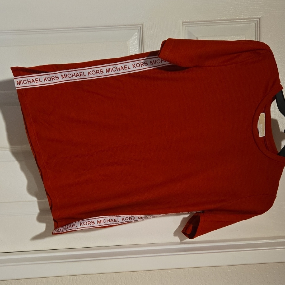 Michael Kors Brick Red Tee with Logo Trim